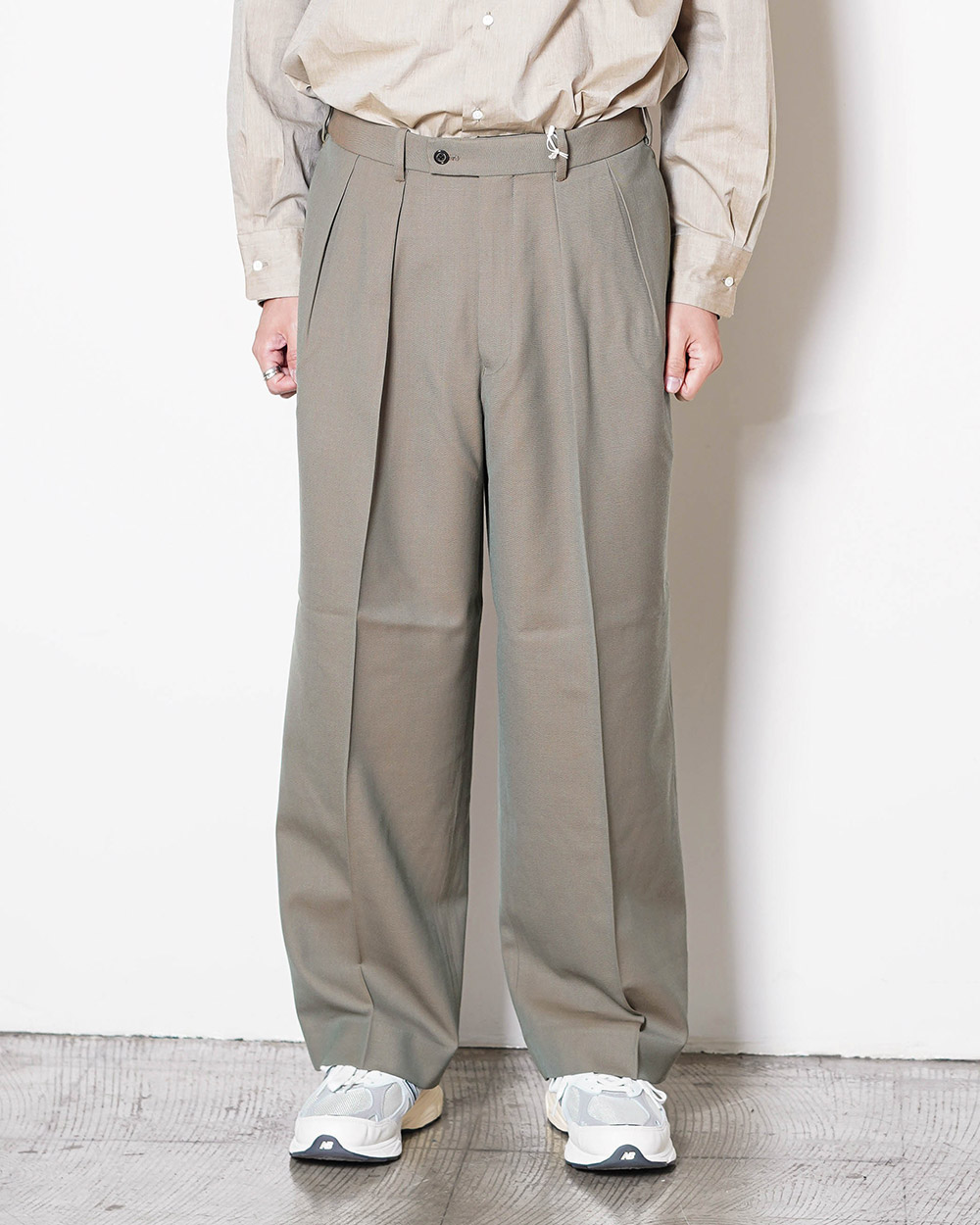 Organic Wool Survival Cloth Double Plated Wide Trousers (Khaki)