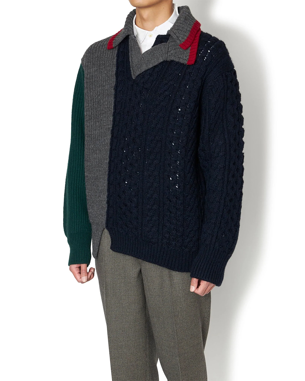 22WCM-N09305 Sweater (Navy Blue x Gray x Green)
