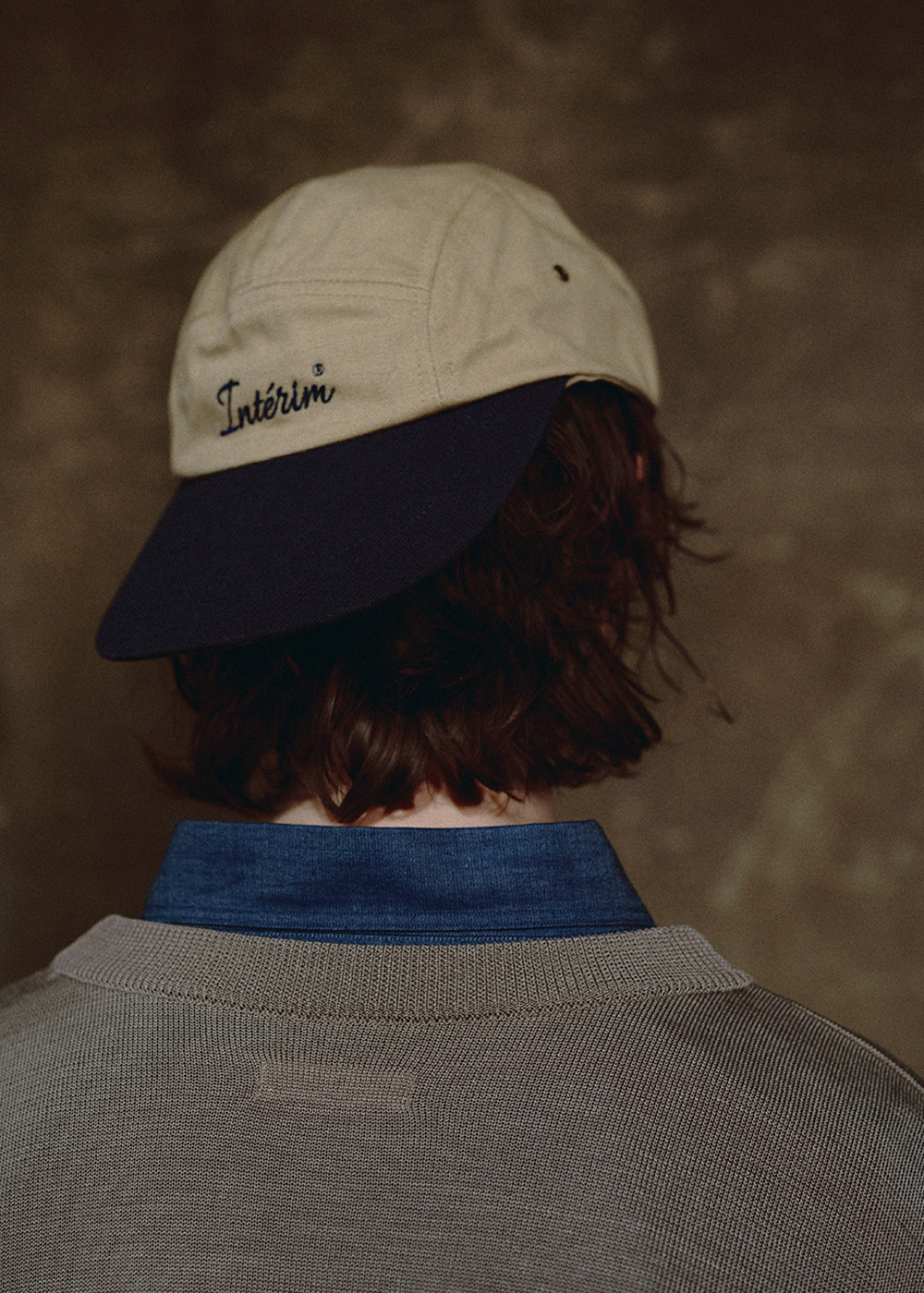 Embroidery Oxford 5 Panel Cap (Beige/Navy)