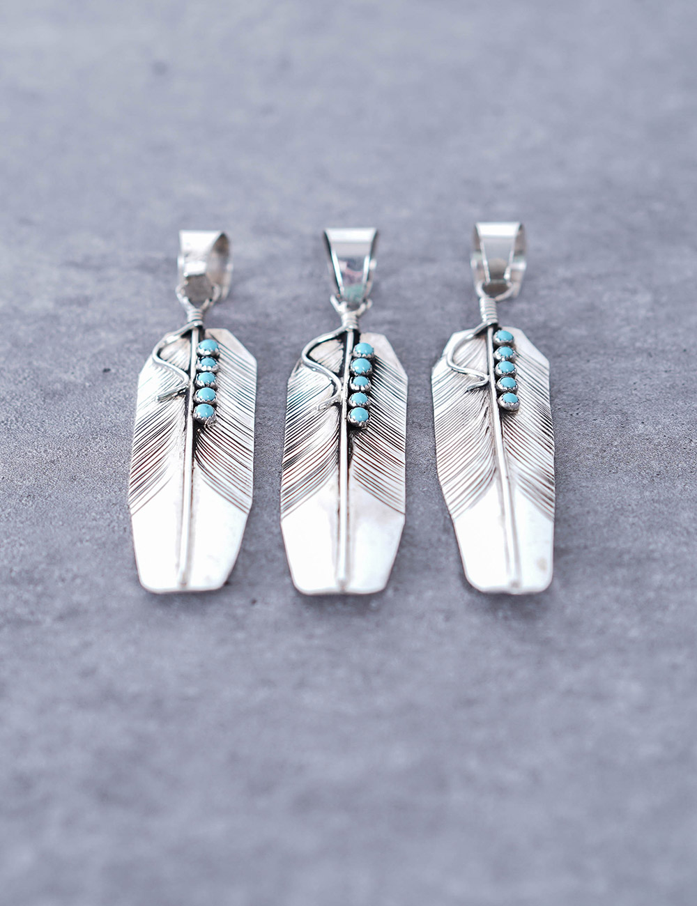 Darryl Dean Begay Feather Silver Pendant w/Turquoise