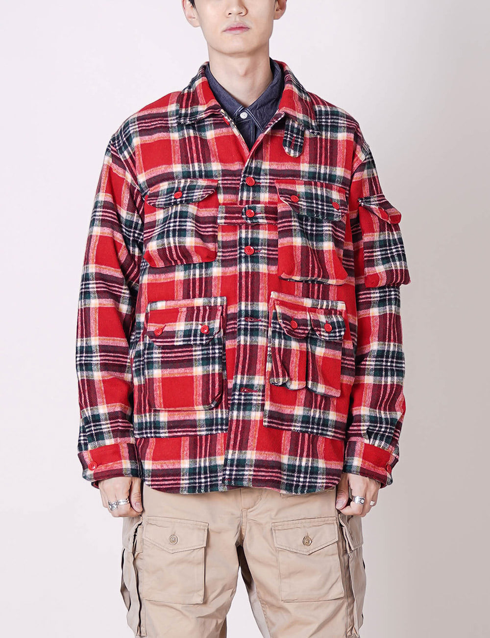 Engineered Garments : Explorer Shirt Jacket (Red Green Poly Wool Plaid)