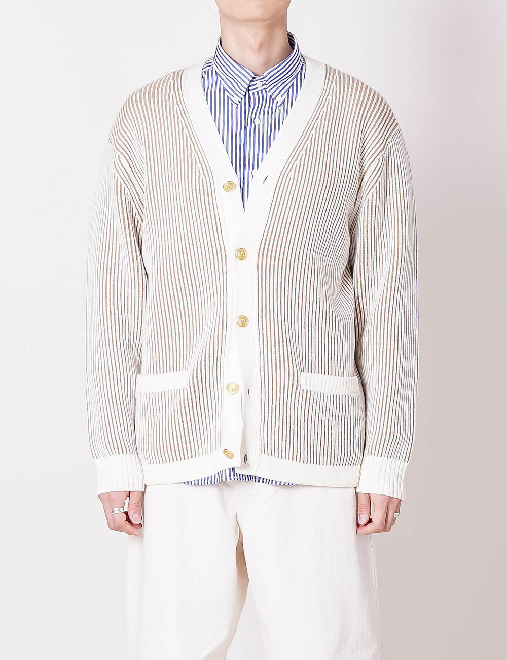 Cord Yarn Lettered Cardigan (Ivory)