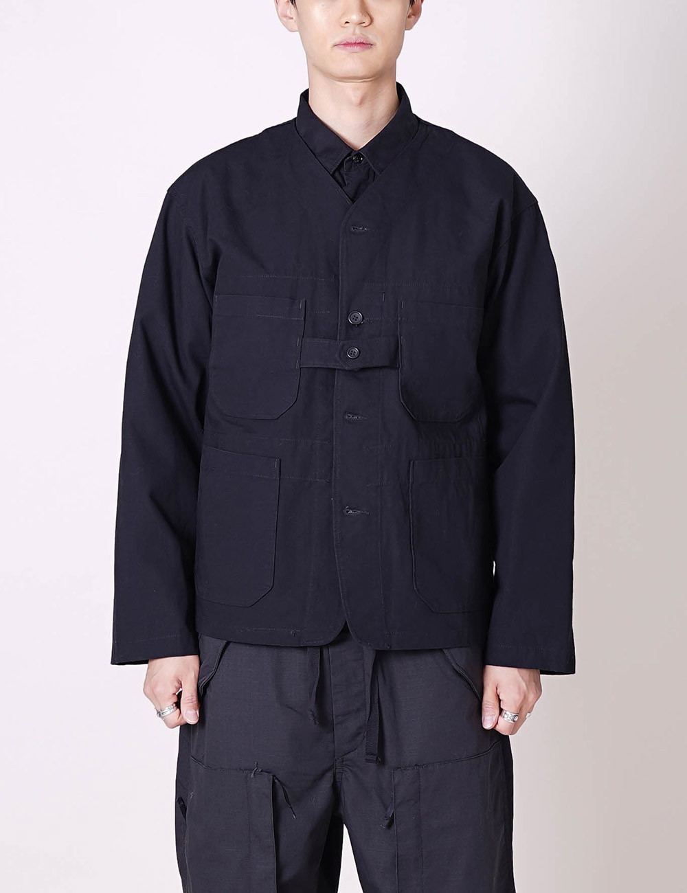 Engineered Garments : Cardigan Jacket (Black Heavyweight Cotton Ripstop)
