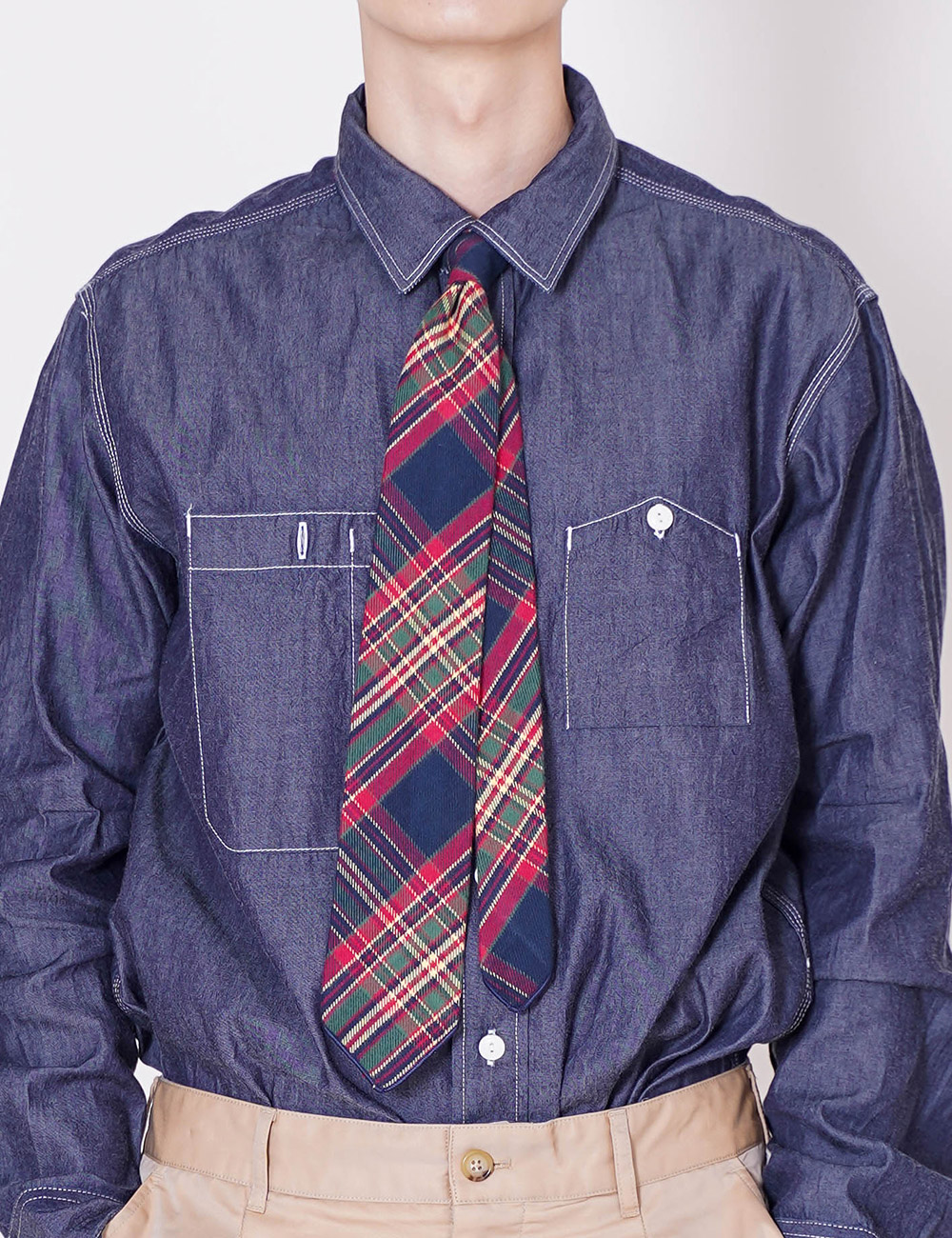 Engineered Garments : Neck Tie (Navy/Green/Red Cotton Twill Plaid)