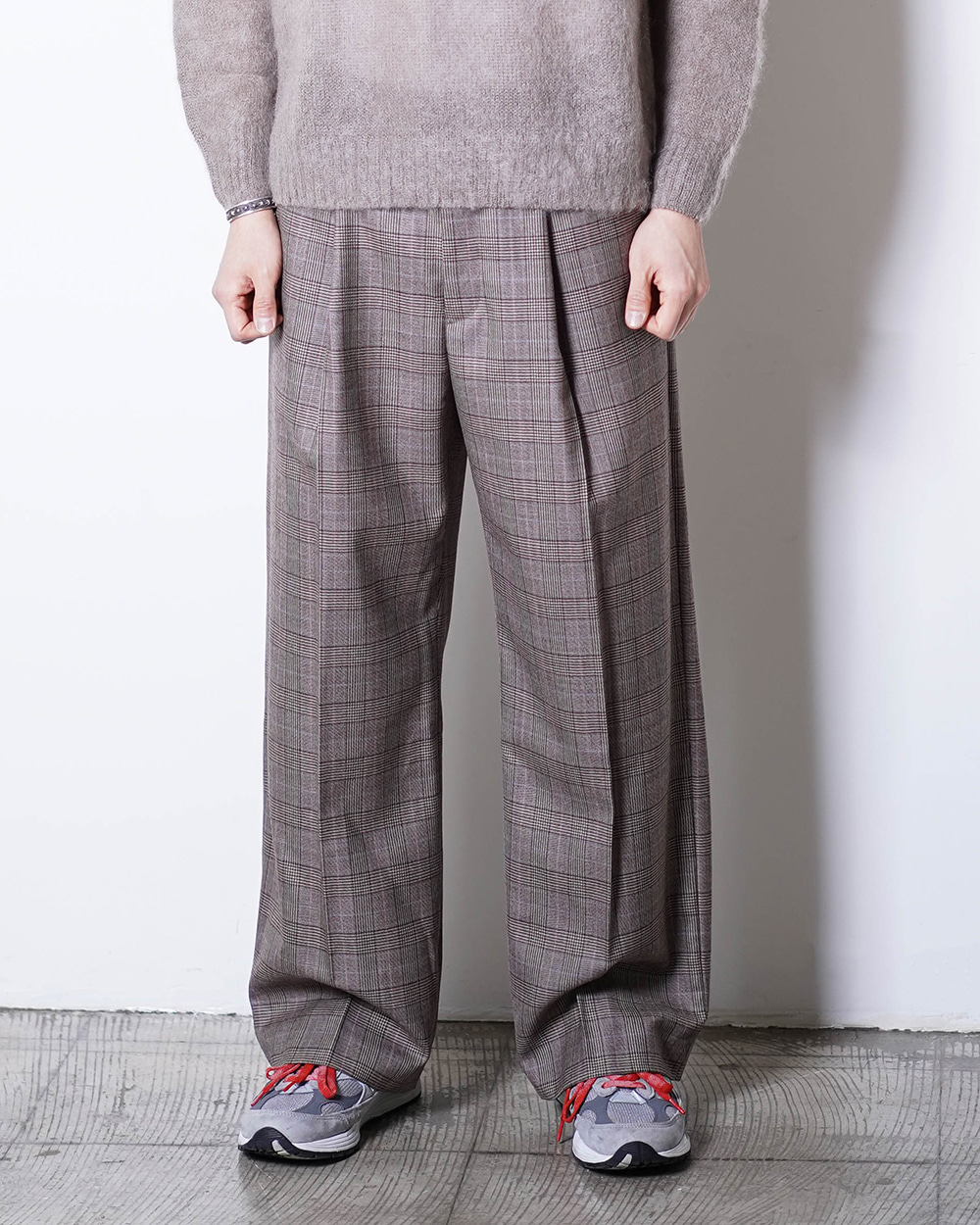 Wool Check - 1 Tuck Pants (Brown)