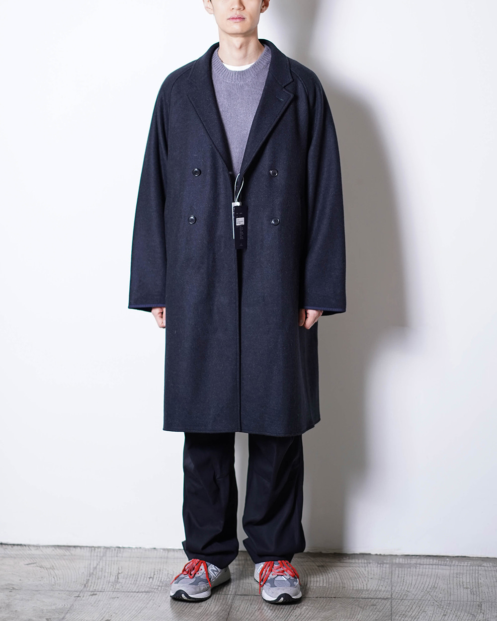 Double Breasted Long Coat (Dk.Navy x Green)